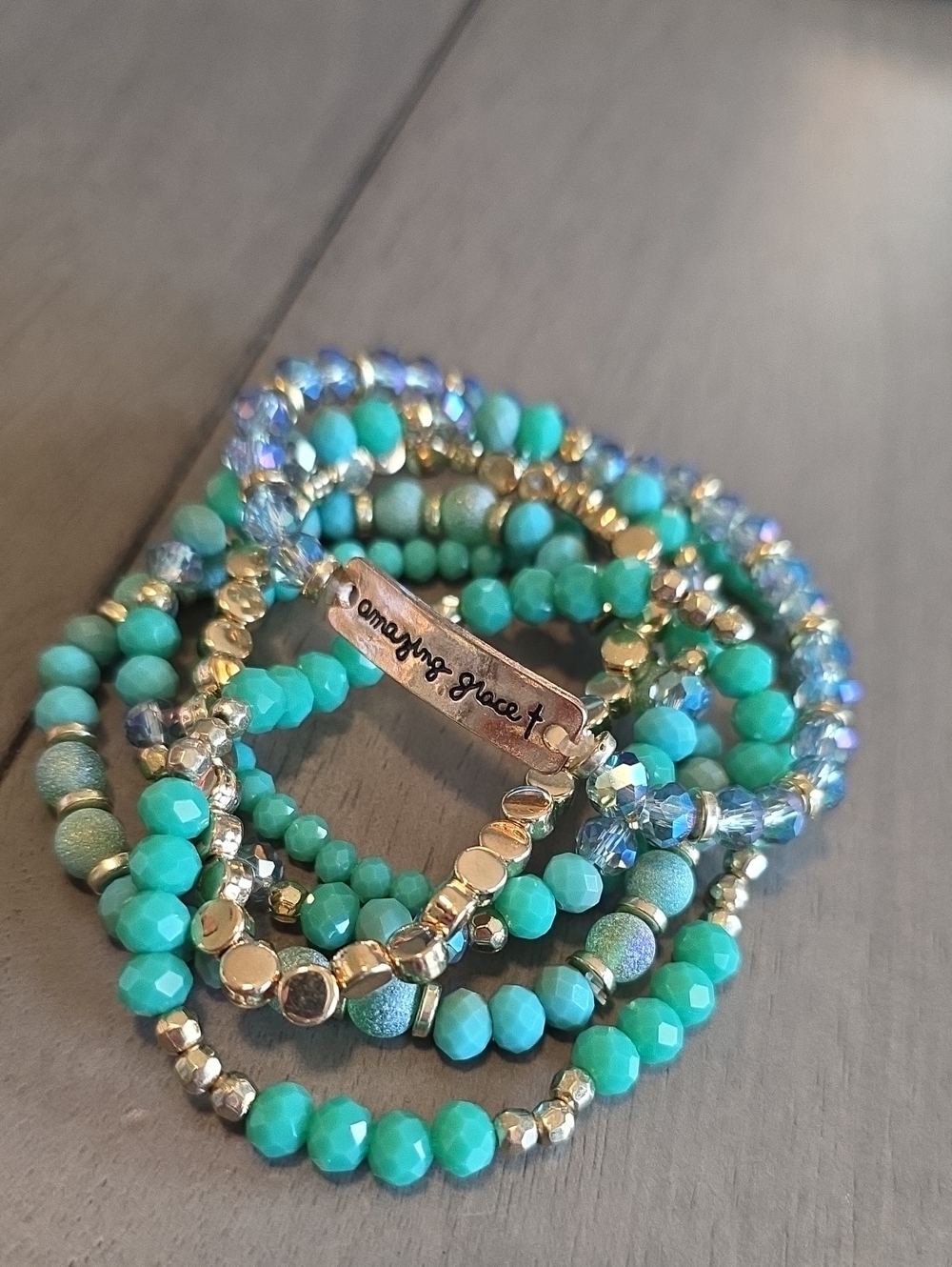 "Amazing Grace" Turquoise & Gold Multi-Strand Beaded Bracelet